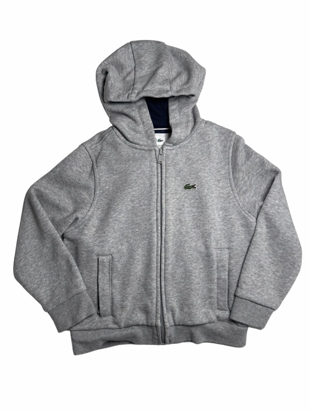 Lacoste Kids Hoodie Size 6 Gray Zip Up fleece Sweatshirt Crocodile Logo